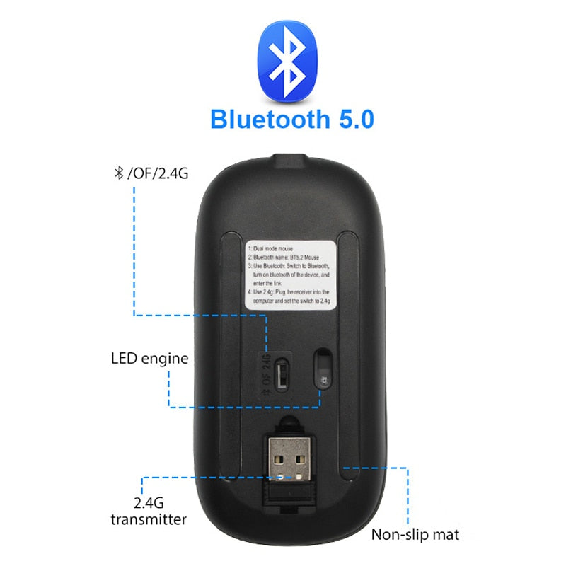 LuminaGlow RGB Bluetooth 5.2 Wireless Mouse – Rechargeable & Silent
