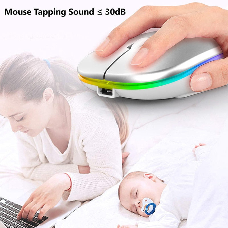 LuminaGlow RGB Bluetooth 5.2 Wireless Mouse – Rechargeable & Silent